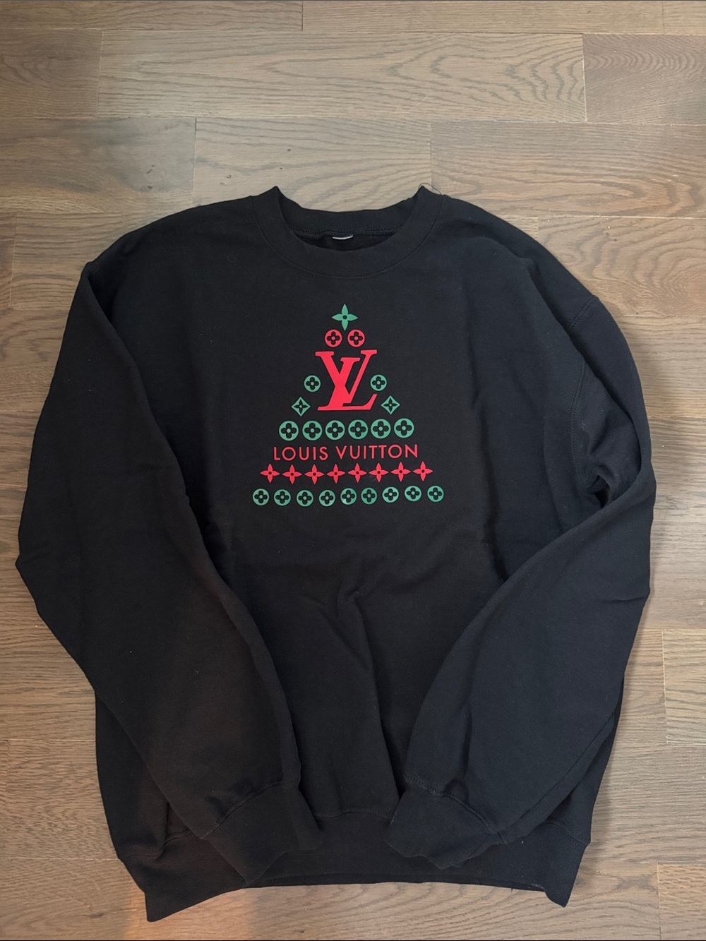 Louis Vuitton Black Crewneck Sweatshirt with Red & Green Monogram